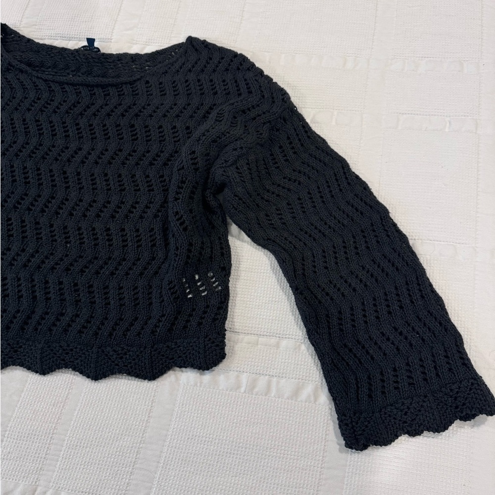 American Eagle boat neck bell sleeve crochet sweater - Picture 4 of 6